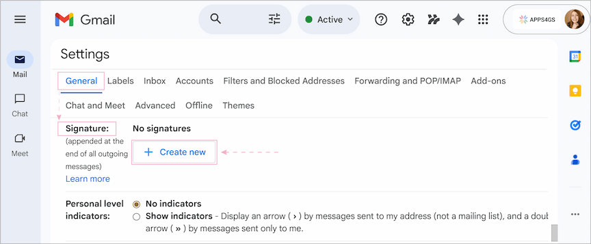 The Signature section in Gmail settings.