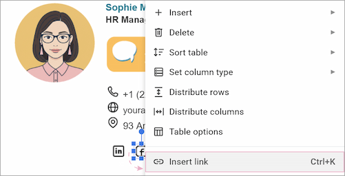 Selecting the Insert link option in Google Docs.