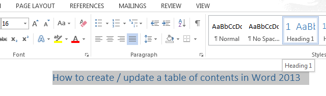 How to create table of contents (TOC) in Microsoft Word