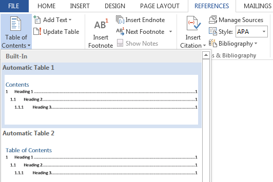 add links to manual table of contents word