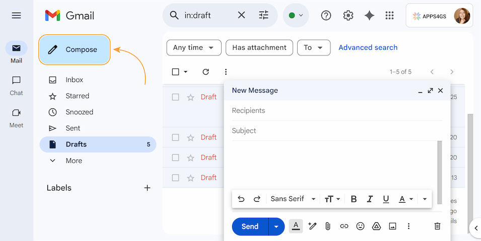 Open your compose window in Gmail.
