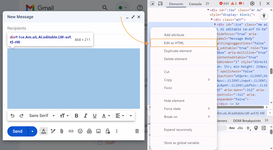 Right-click the highlighted div element and select Edit as HTML