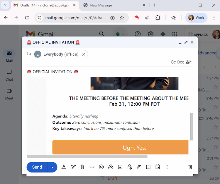 Finalize your email with a subject line and recipients.