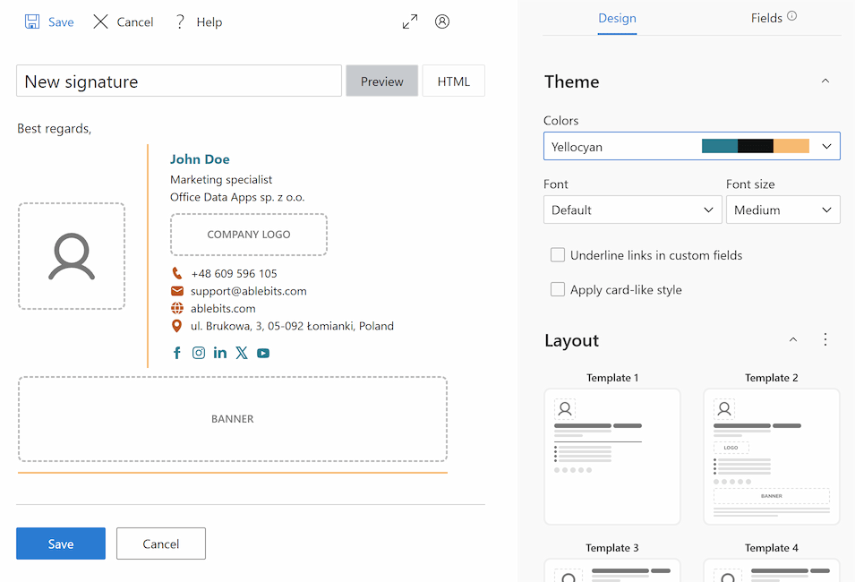 Check out pre-designed HTML email signatures.