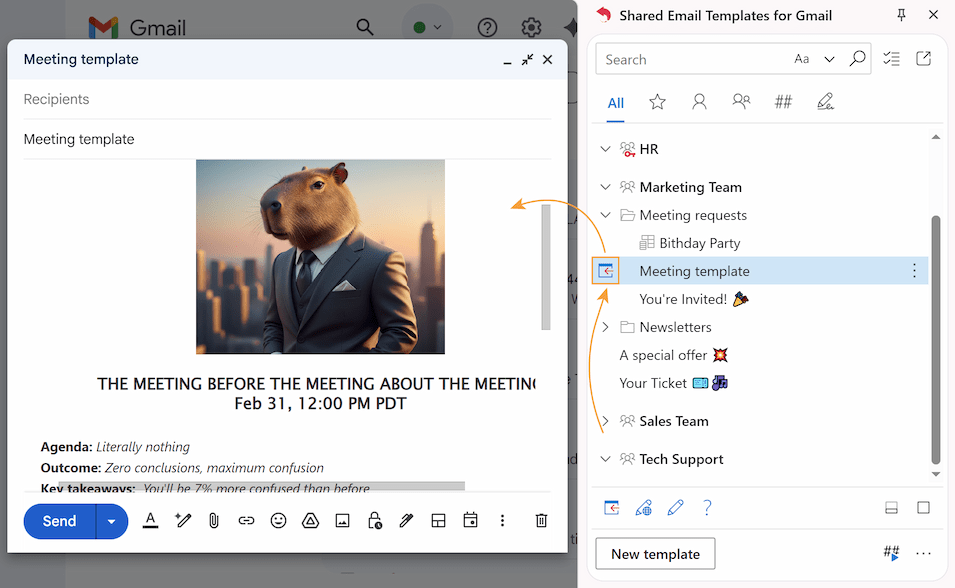 Click Insert to auto-fill your new email.