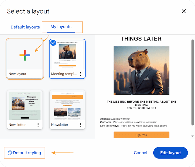 You can also design custom layouts from scratch using building blocks.