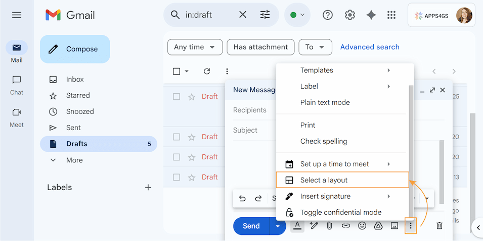 Click Select a layout to find a suitable layout for your template.