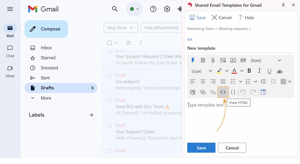 Open an HTML editor within the extension.