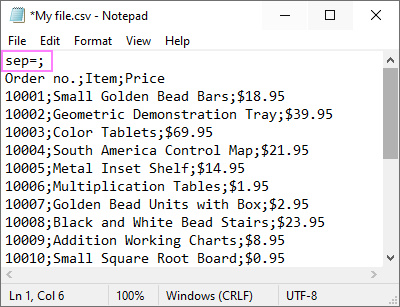 Creating a csv file in other format than comma for master or