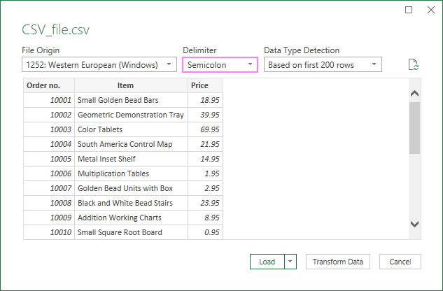 Creating a csv file in other format than comma for master or