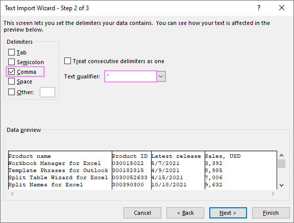 excel text import wizard enter key delimiter