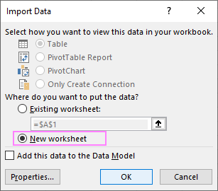 Choose the destination worksheet for the imported CSV file.