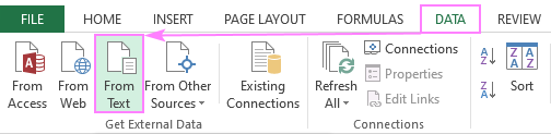 From Text option in Excel 2013 and earlier