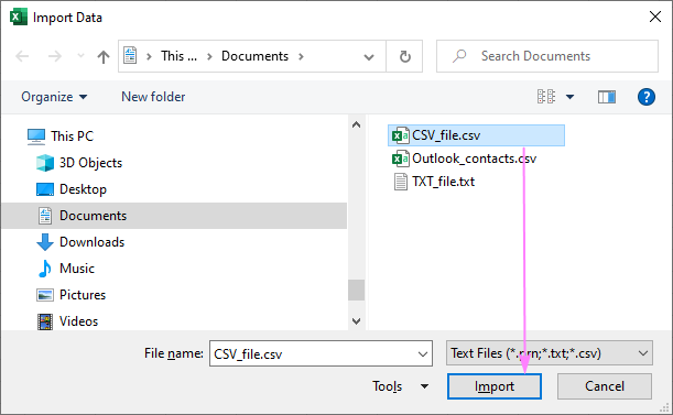 Choose a CSV file to import.