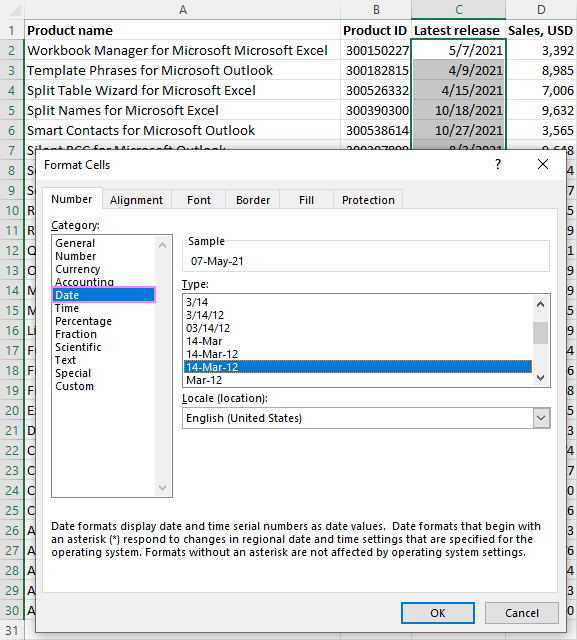 Changing date format in Excel