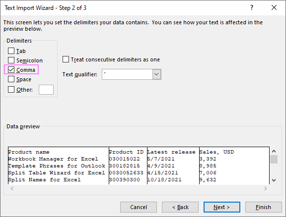 Choose the delimiter when importing CSV file.