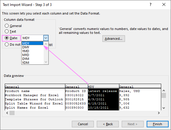 Pick the appropriated <b>Date</b> format.