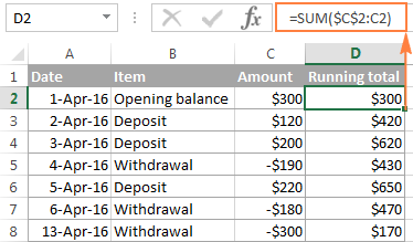 Calculating running total for the bank balance