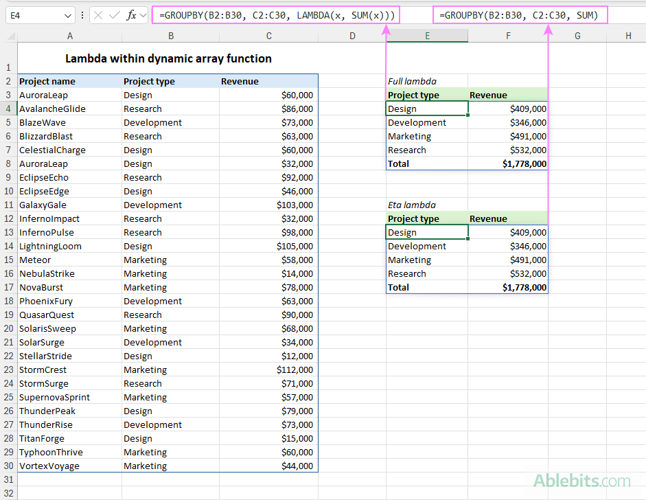 An Excel aggregation function with lambda