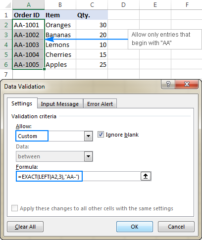 Case-sensitive validation formula to allow text beginning with specific characters