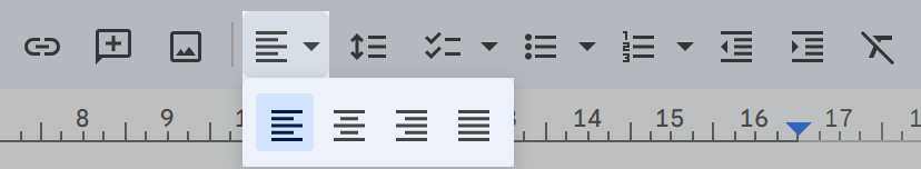4 alignment settings in Google Docs.