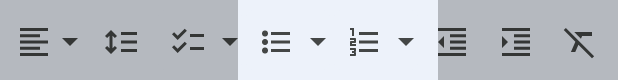 Bulleted and numbered lists on the Google Docs toolbar.