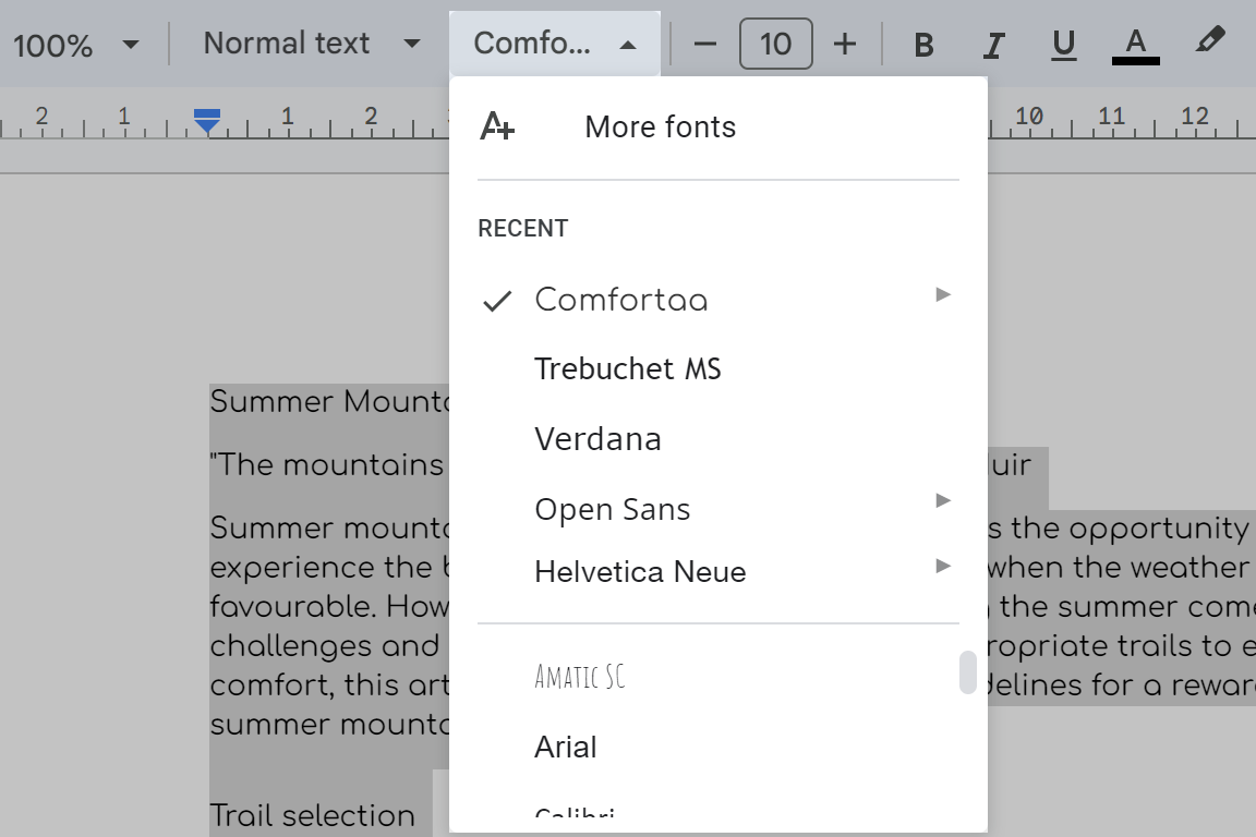 How to change font style in Google Docs.