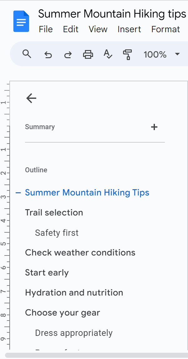 Use outline in Google Docs.