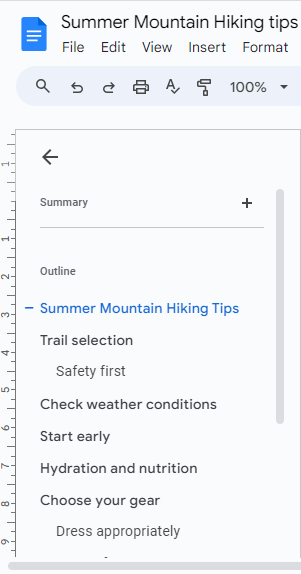 Use outline in Google Docs.