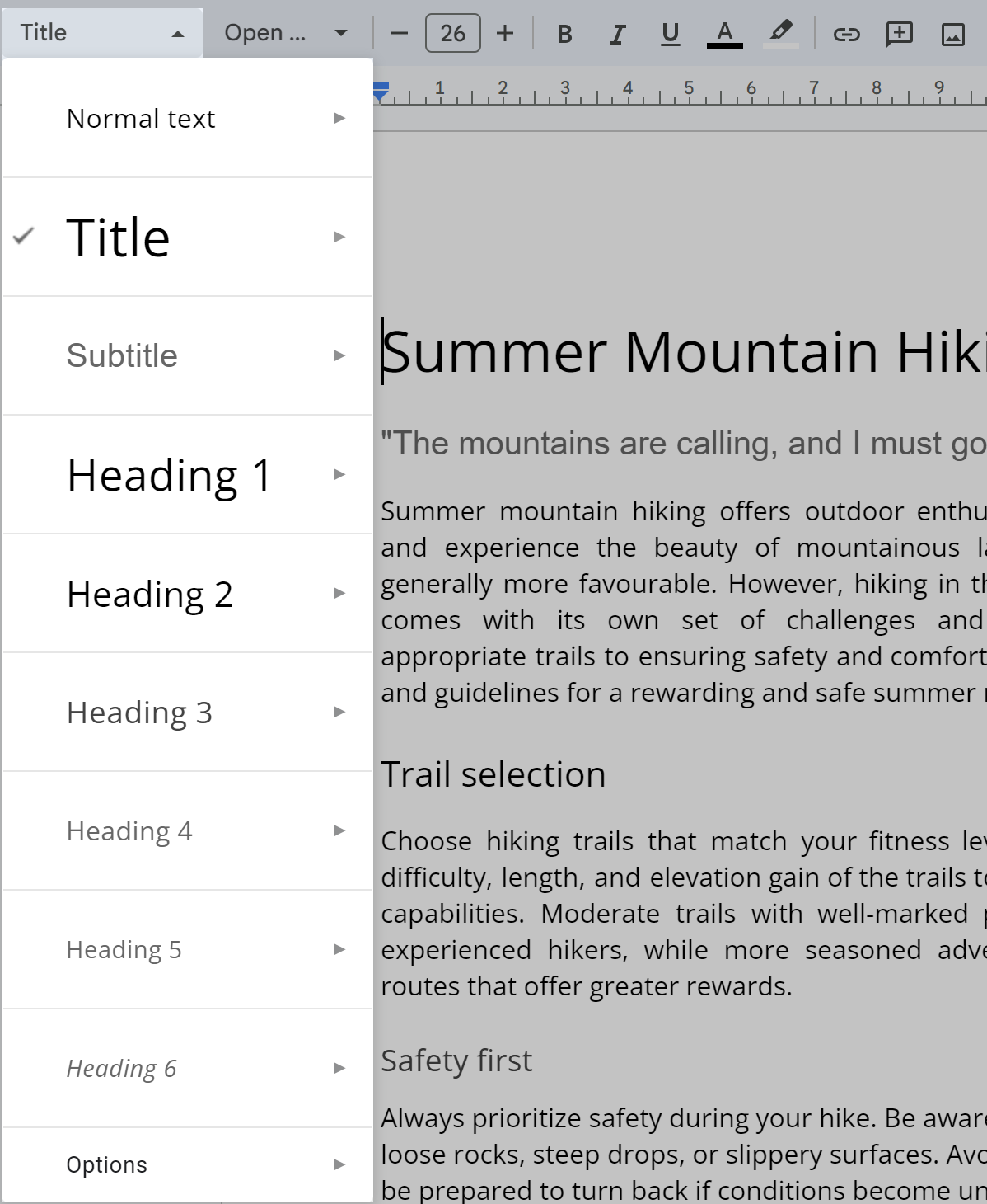How to add headings in Google Docs.