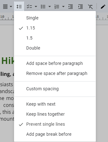 Adjust line and paragraph spacing in Google Docs.