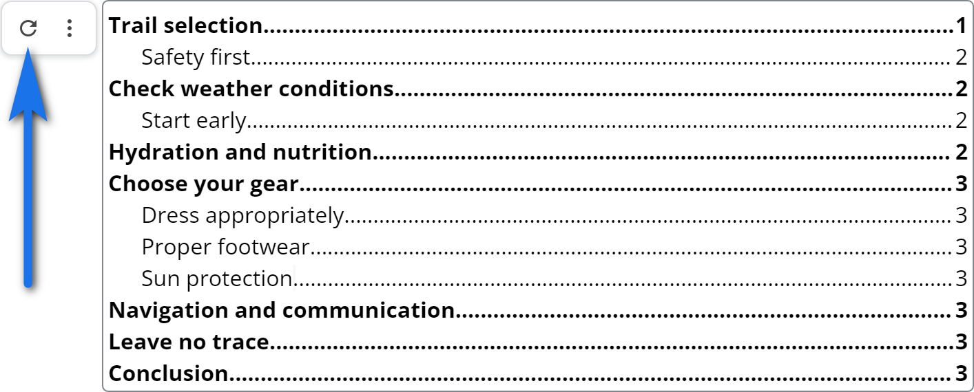 Update your TOC in Google Docs once changes to your headings have been made.