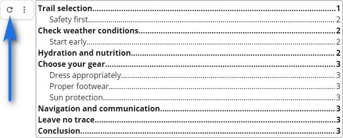 Update your TOC in Google Docs once changes to your headings have been made.