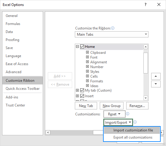 ms excel ribbon