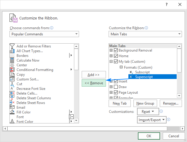 Remove a custom command from the ribbon.