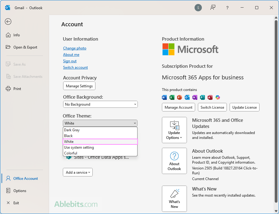 Turn off the dark theme in classic Outlook.