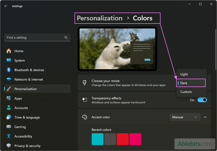 Change Windows 11 to dark mode.