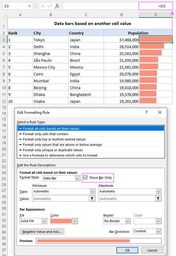 Data bars based on another cell value