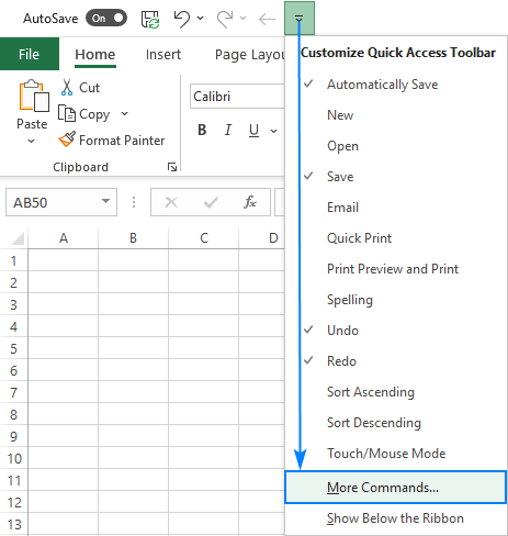 Adding a command to the Quick Access Toolbar