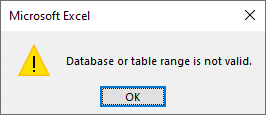 A named range Database prevents opening the data entry form.
