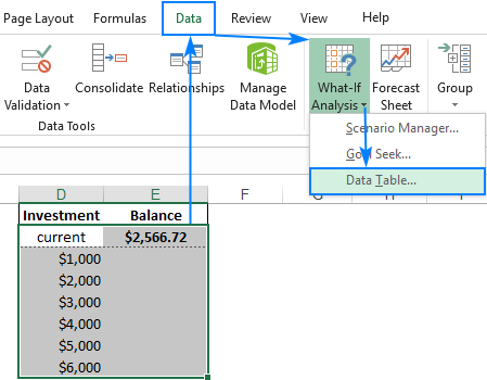 Data table in Excel how to create one variable and two variable