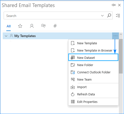 Create a new dataset in Shared Email Templates.