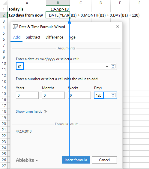 30 60 90 days from today or before today date calculator in Excel