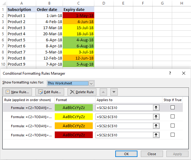 30 60 90 days from today or before today date calculator in Excel