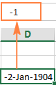 Negative numbers are displayed as negative dates