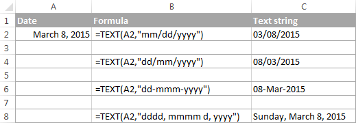 Convert date to text in Excel - TEXT function and no-formula ways