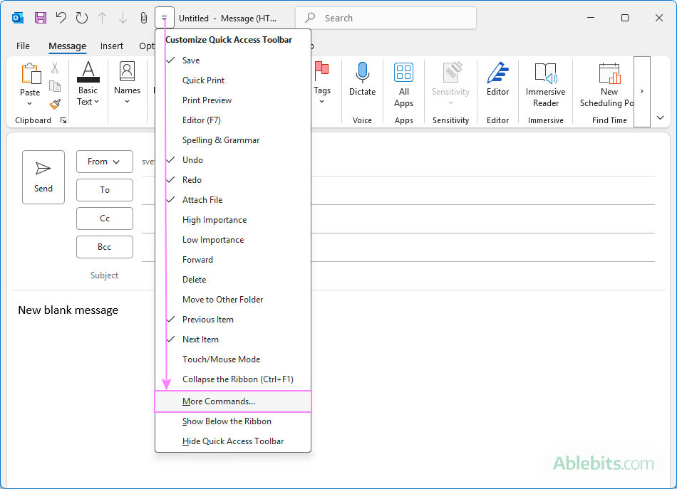 Customize Outlook Quick Access Toolbar.