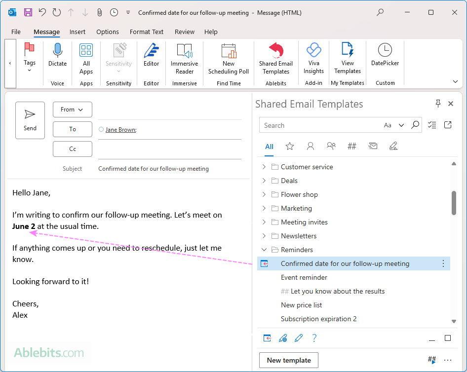 Automatically format the date inserted into an email.