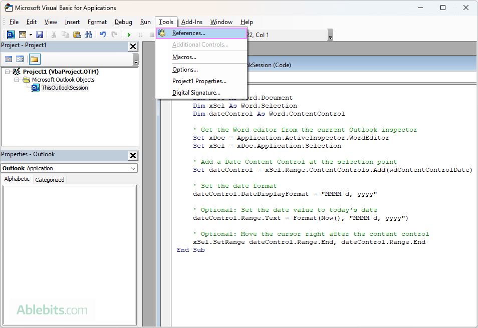 Go to References.