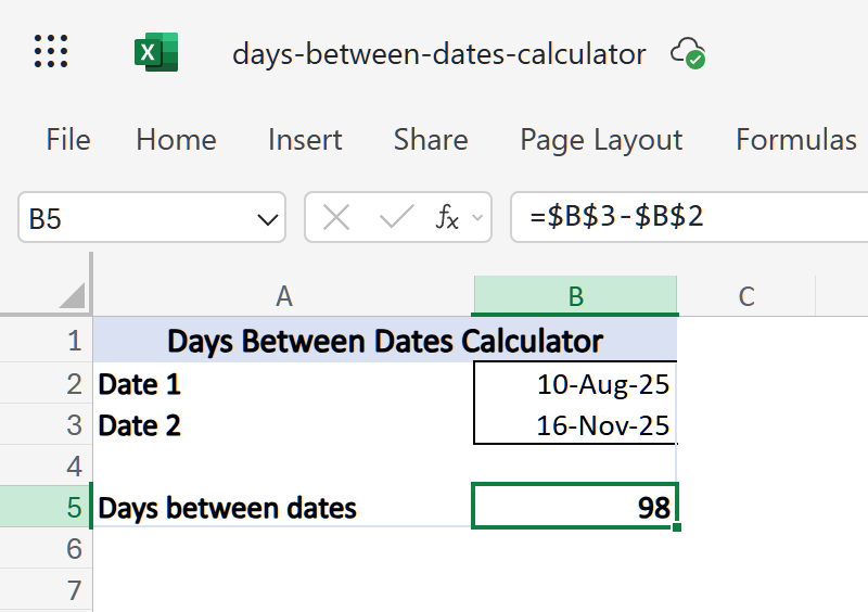 Days between dates online calculator